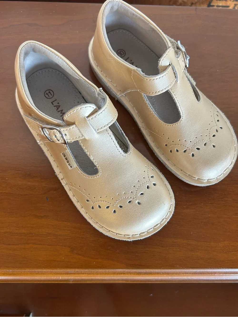 Toddler Girls Gold T-Strap Mary Janes- Size 11